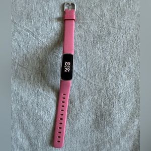 Fitbit luxe, stainless steel with small orchid pink band fitness tracker